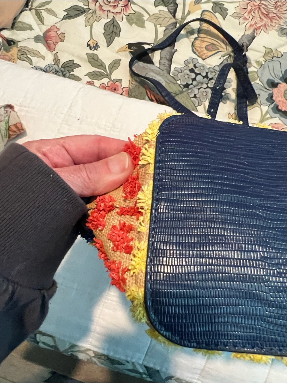 Christian Siriano Yellow, Navy & Coral Textured Tote - Picture 6 of 16